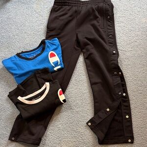 Old Navy Kids Black Snap-Button Side Joggers ~ 2 Champion T-Shirts